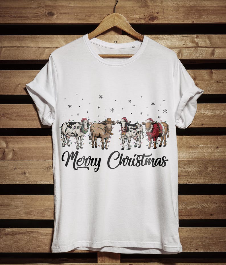 Mooey Christmas Svg Png, Vaca divertida navideña, Vaca con gorro de Papá Noel, Diseño navideño de animales de granja, Archivos Cricut, Diseño de sublimación imagen 3