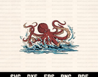 Octopus Svg Png, Sea Life Ocean Animal Clipart Cricut Cut-bestanden, Marine Octopus sublimatie Design