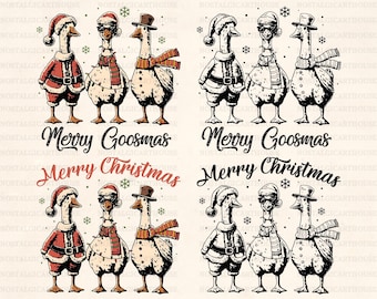 Funny Christmas Goose SVG PNG, Merry Goosmas Goose with Santa Hat, Holiday Animal, Cricut Silhouette Cut Files, Sublimation Design