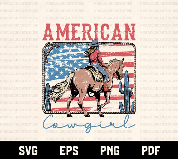American Cowgirl Svg Png, Western Cowboy Girl, Retro Rodeo Horse Rider Svg, Country Western Sublimation Design