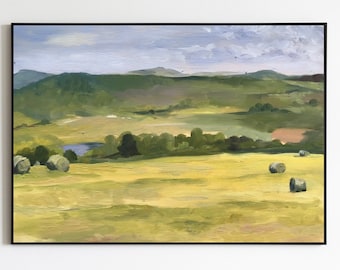 Hay Field Oil Painting - Stretched Canvas Art Print