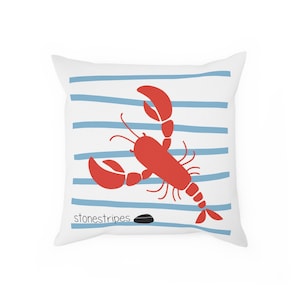 Lobster and Waves Cotton Pillow