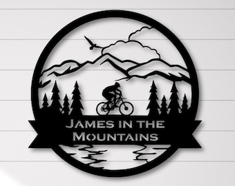 Mountain Biker Monogram Scene - Customizable - Mountain Scene Monogram - Wedding Gift - Mountain Biker- Housewarming Gift - Bike Scene