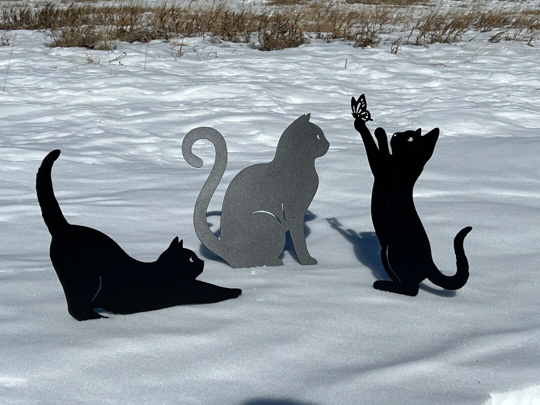 Metal Playful Cat Garden Art Yard Art Cat Cats Playing Outside Cat Lover Garden Metal Art Gift