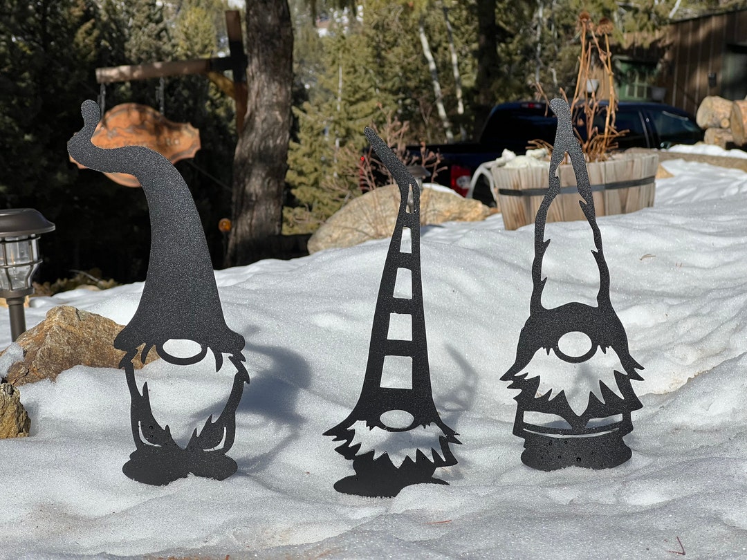 Metal Gnomes Garden Stakes 3 Pack Fantasy Garden Art Troll Gnome Gnome