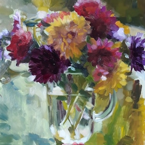 Oil painting and decorative flowers