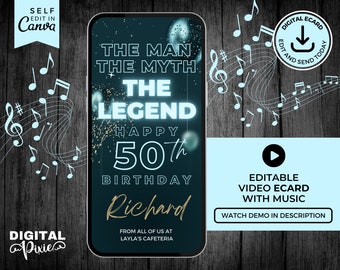 Electronic Male Birthday eCard with Music, Birthday Card for Men, Editable Canva Birthday Card, Man Video Phone eCard, Digital Birthday Card