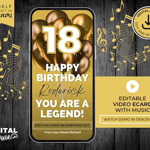 Carte d'anniversaire électronique pour homme avec musique, carte d'anniversaire pour homme, carte d'anniversaire sur toile modifiable, carte électronique de visiophone pour homme, carte d'anniversaire numérique