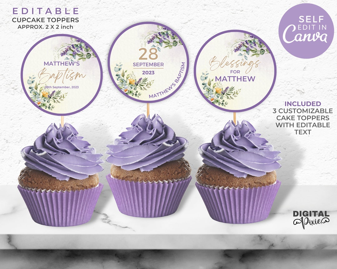 Editable Baptism Cupcake Toppers, Printable Cup Cake Party Favors, Wild ...