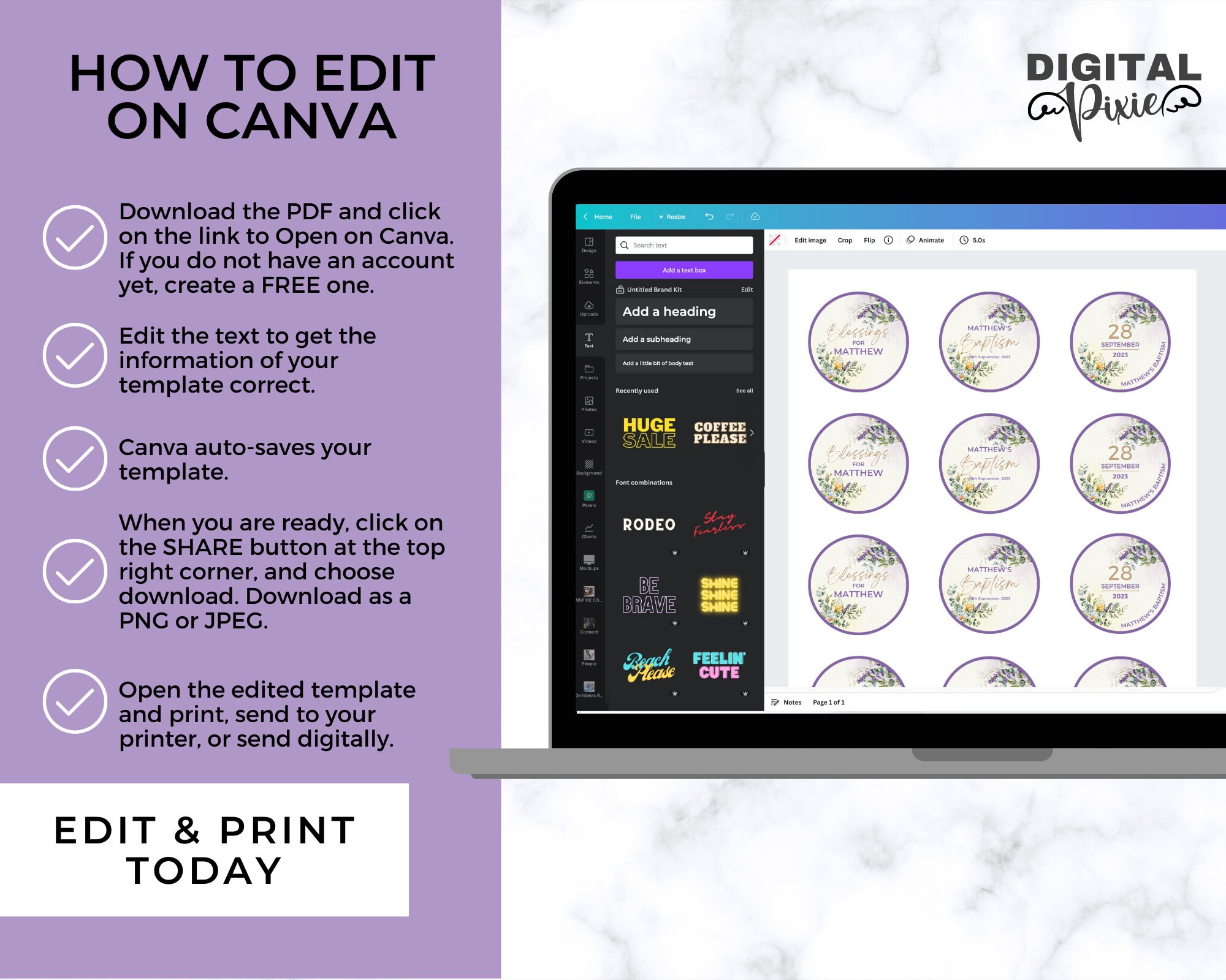 Editable Baptism Cupcake Toppers Printable Cup Cake Party Favors Wild