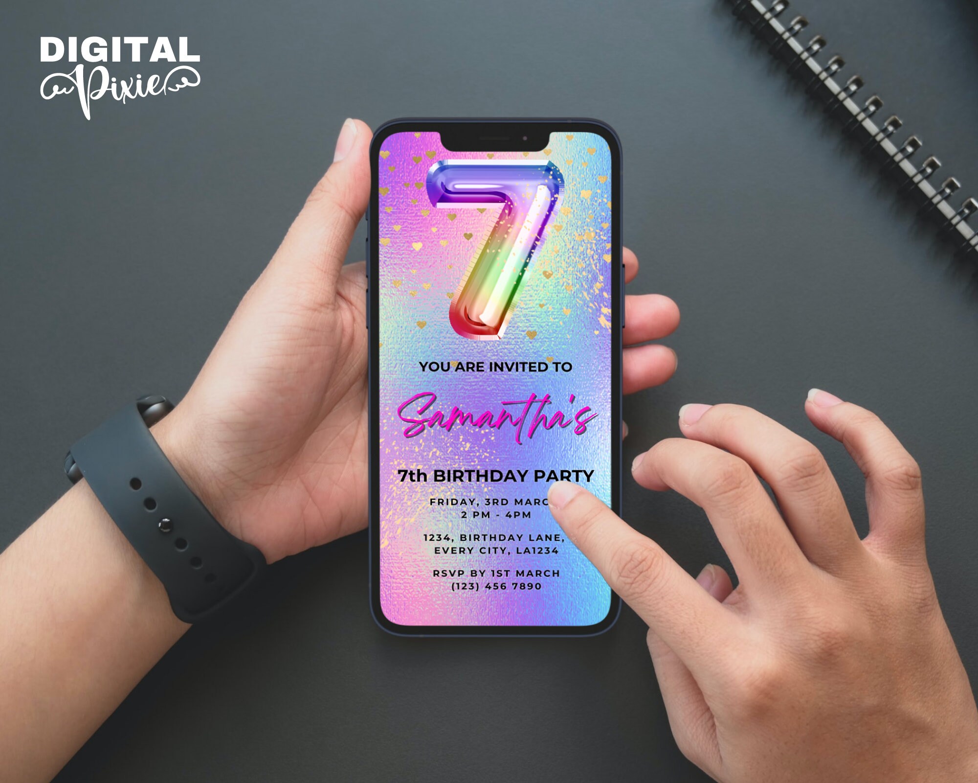 Digital Kids Birthday Party Invitation With Music - Iridescent 7th ...