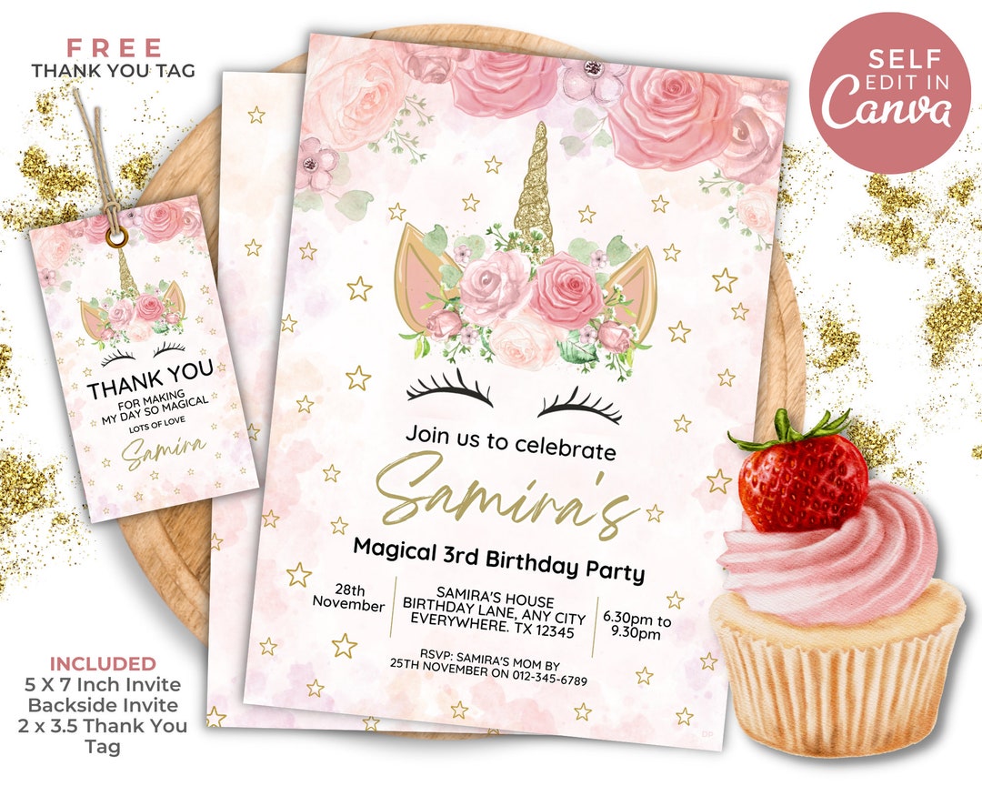 Editable Unicorn Invitation, Printable Kids Birthday Party Invite ...