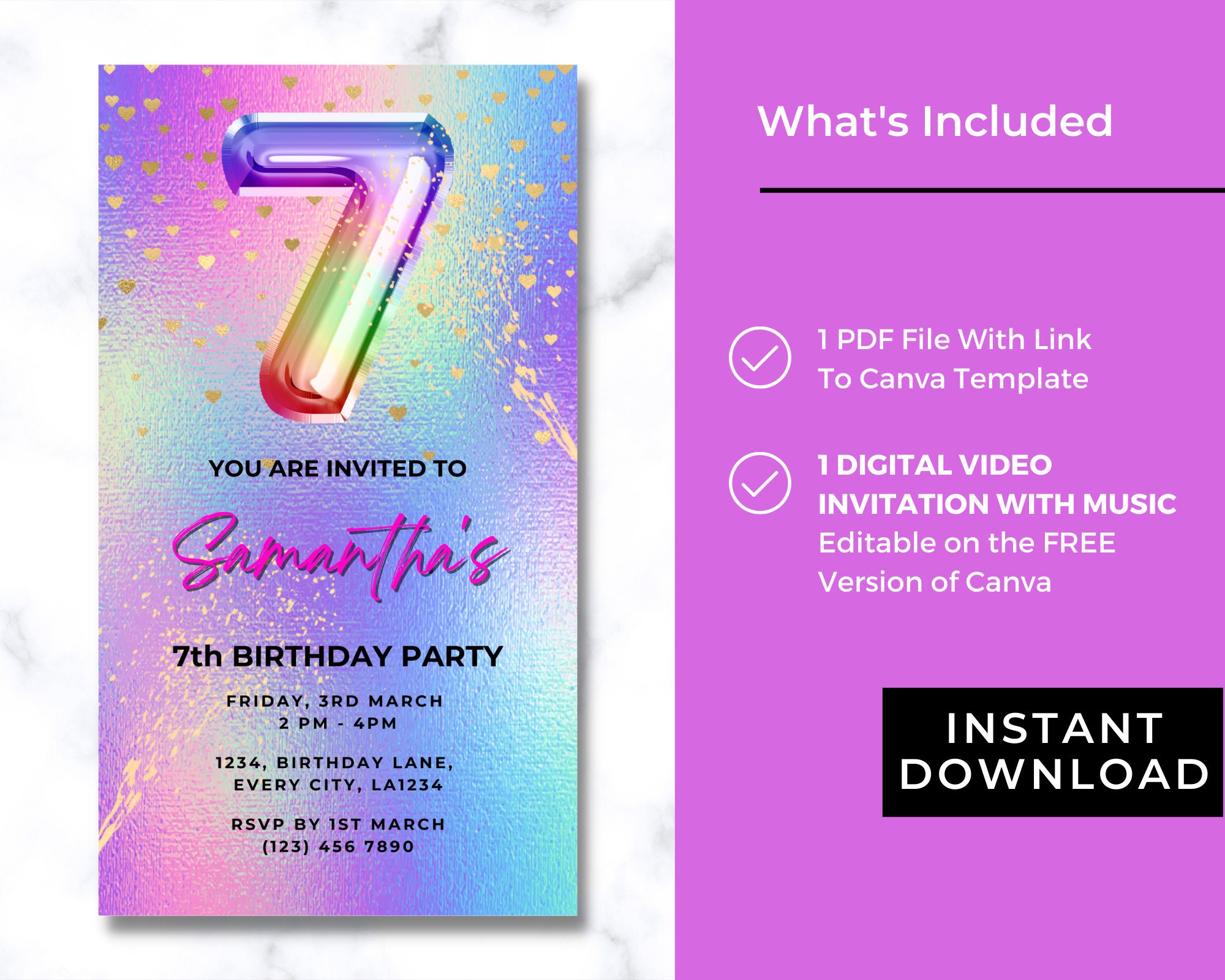 Digital Kids Birthday Party Invitation With Music - Iridescent 7th ...
