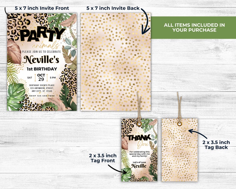 Editable Leopard Safari Birthday Invitation Set, Printable Jungle Party ...
