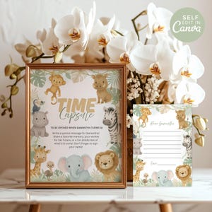 BEWERKBAAR Wild One Time Capsule-bord en kaart | Safari Jungle 1e verjaardag bewerkbare canvassjabloon, Wild One eerste verjaardagsfeestje afdrukbaar