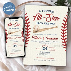 Baseball Baby Shower Invitation Boy, Slugger Baby Shower Evite for Boys, All Star Theme Editable Canva Template, Electronic Text Message MVP