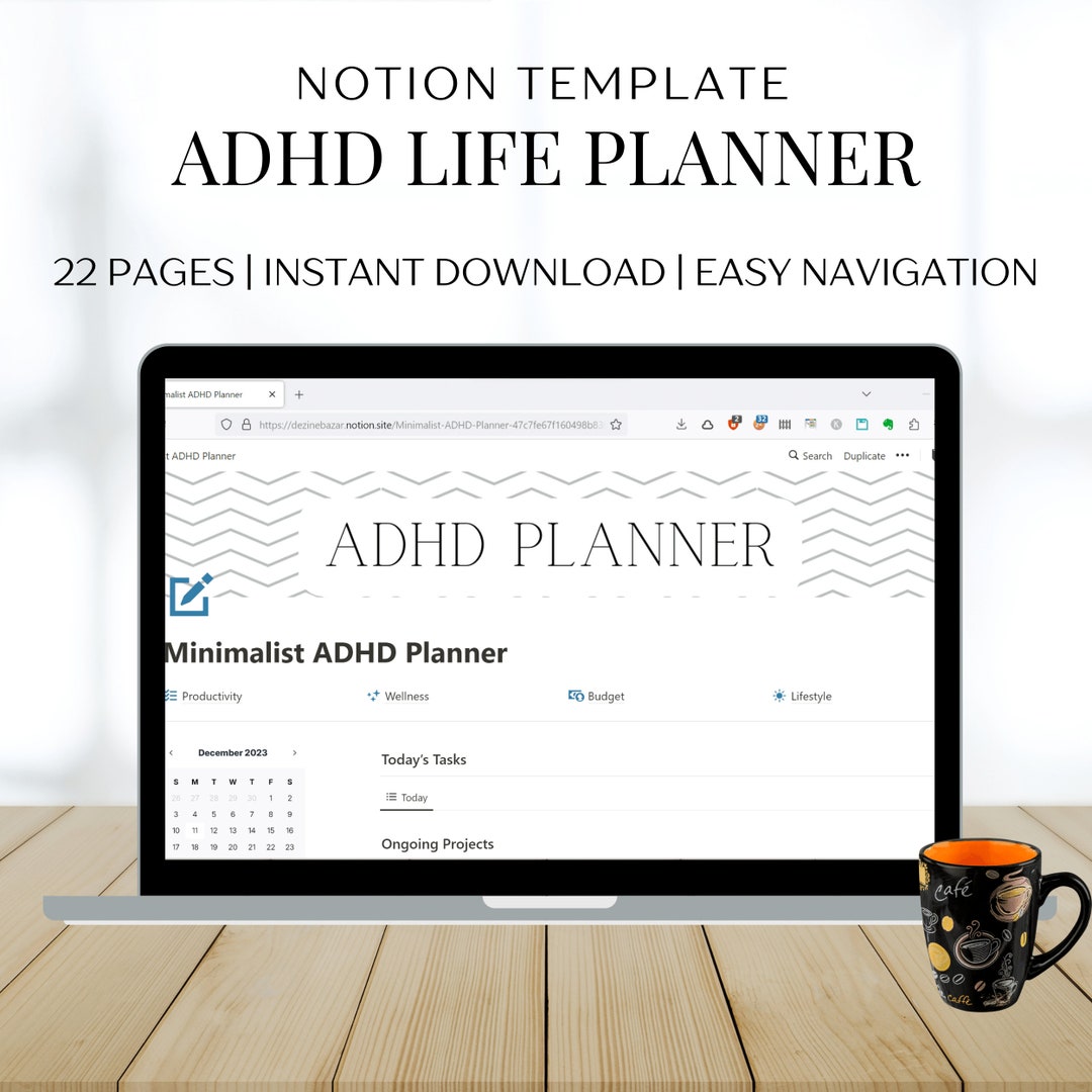 ADHD Notion Life Planner, ADHD Notion Template, Notion Dashboard, All in One Notion Template