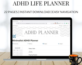 ADHD notie Life Planner, ADHD notie sjabloon, notie dashboard, alles in één notie sjabloon, volwassen ADHD-vriendelijke notie, planner voor notie