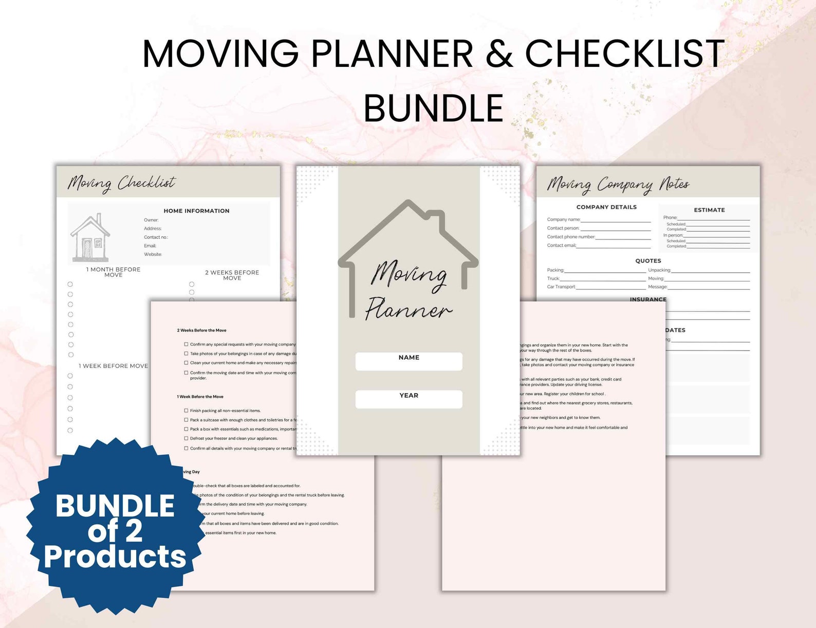 Moving Checklist and Planner Bundle With Packing Checklist | Move in ...