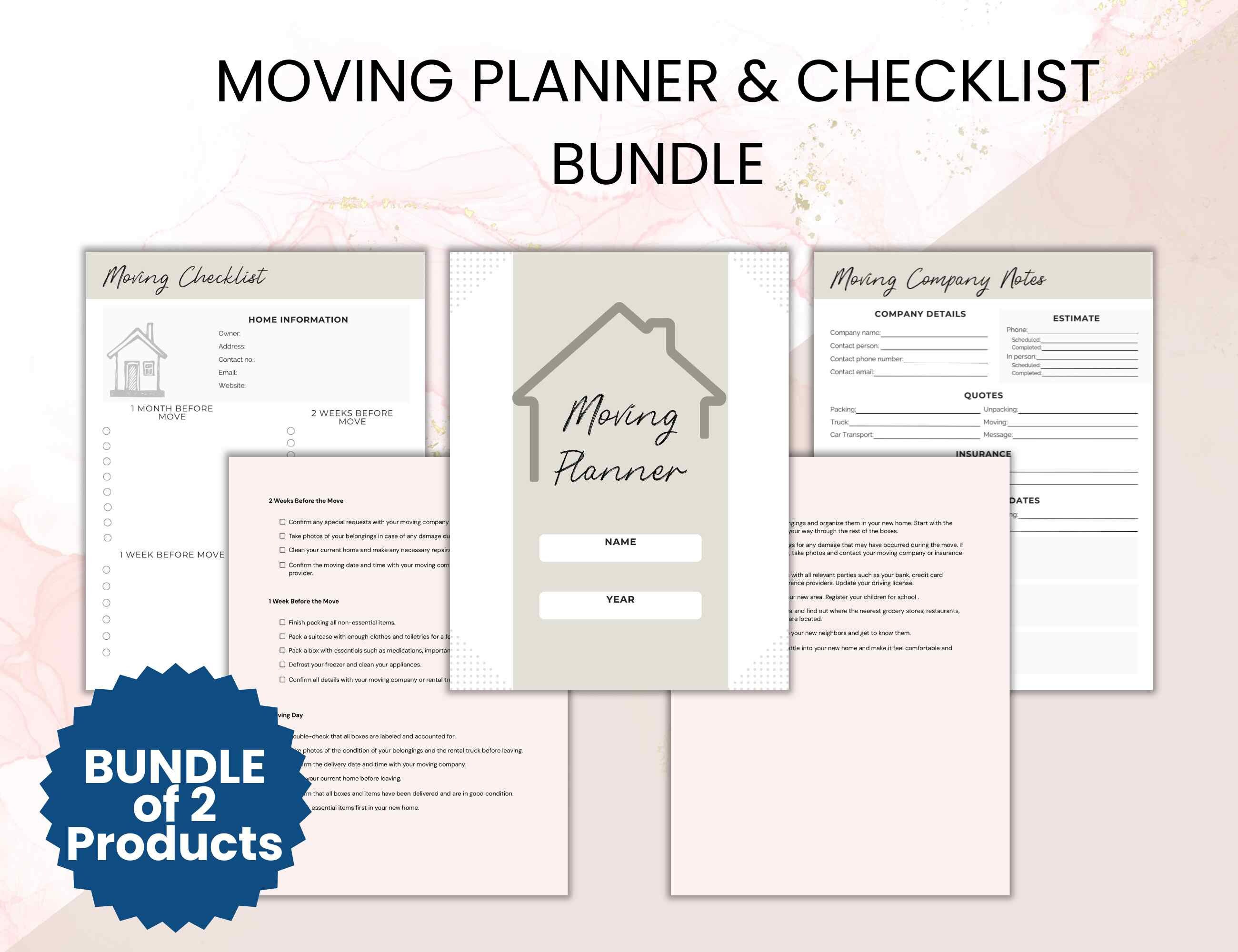 Moving Checklist and Planner Bundle With Packing Checklist | Move in ...