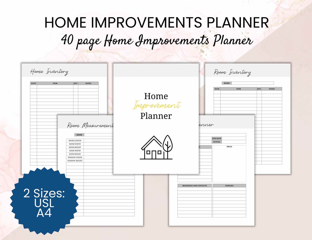 Home Renovation Planner for Home Improvement, Printable Home Project ...