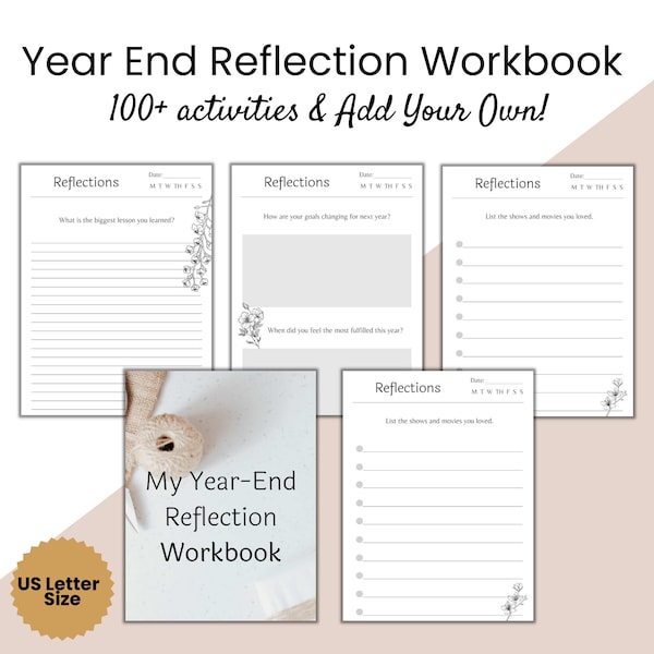 Year End Reflection Workbook | 2023 Year in Review Journal | End of Year Self-Guided Review | Yearly Self Reflection Journal Planner Insert