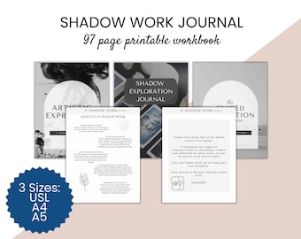 Diario de trabajo en la sombra imprimible con indicaciones para un autodescubrimiento profundo/trabajo en la sombra y diario guiado de curación y libro de trabajo para el crecimiento personal
