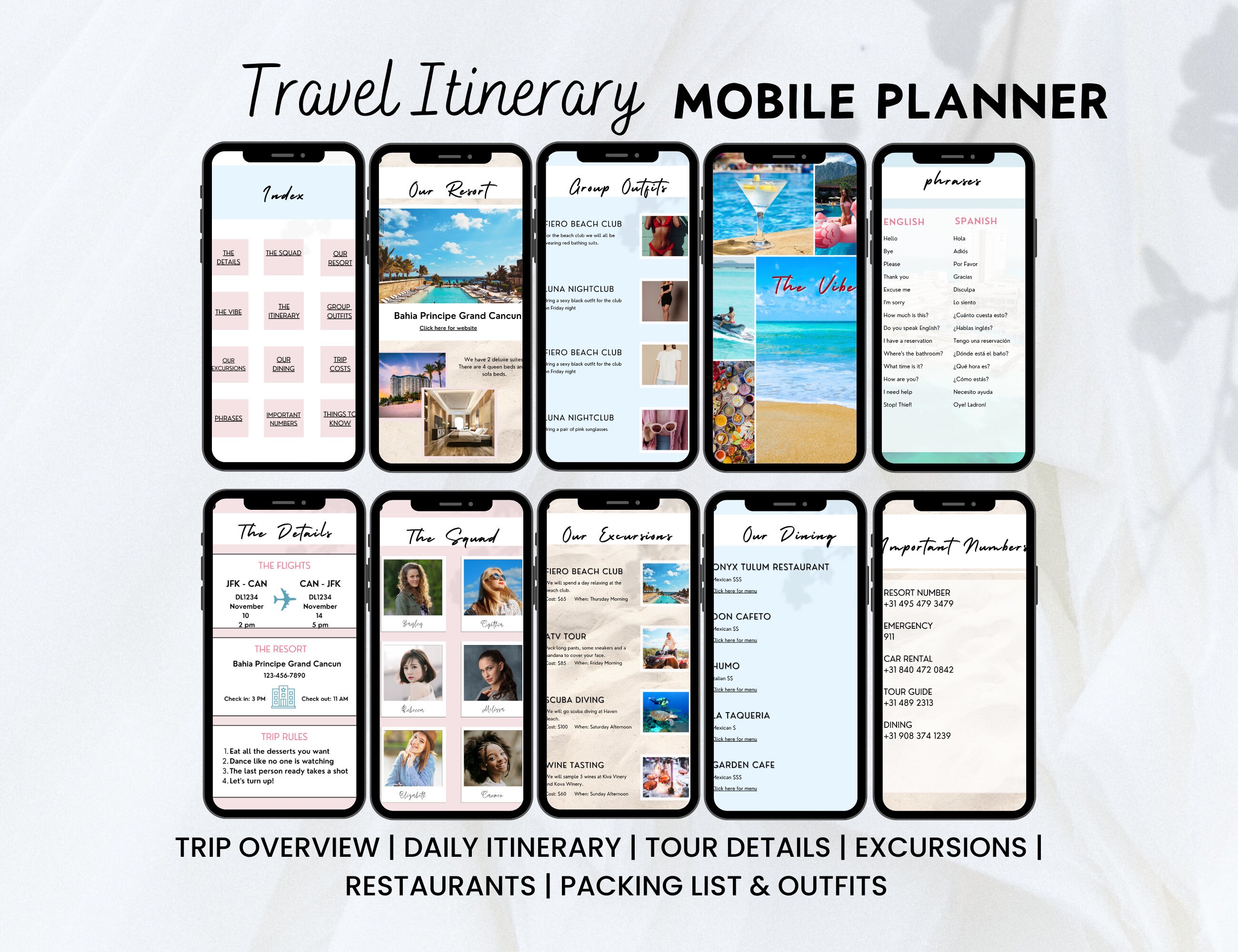 Mobile Travel Itinerary Editable Template | Travel Guide Editable in ...