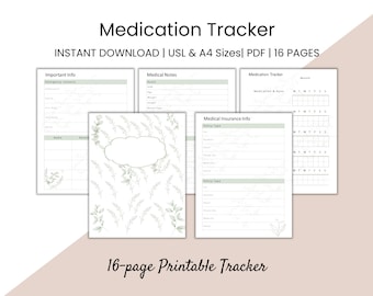 Medication Tracker | Printable Medical Planner Inserts | Printable Medication Schedule - PDF Instant Download | Medical Binder Inserts