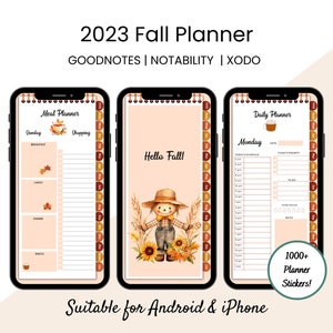 Fall themed Mobile Digital Planner for Goodnotes 2023 Undated Daily Monthly Digital Planner | Meal Planner To-Do List | Monthly Calendars