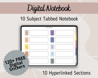 GoodNotes、Notability、Noteshelf 用デジタル ノートブック | iPad および Android 用 10 科目デジタル ノートブック | ハイパーリンク付き横長ノートブック
