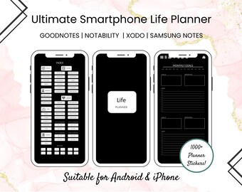 UNDATED Dark Mode Digital Phone Planner Pocket Planner iPhone Android Smartphone Ultimate Life Planner Mobile Digital Planner for Goodnotes