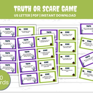 Truth or Scare Halloween Party Printable PDF |  Halloween Fun Family Game I Printable Halloween Activities I Truth or Dare Game for Teens