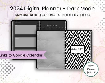 2024 Digital Planner with GCal Integration | GoodNotes, Notability, Xodo, Samsung Notes Planner Dark Mode for Android iPhone Google Calendar