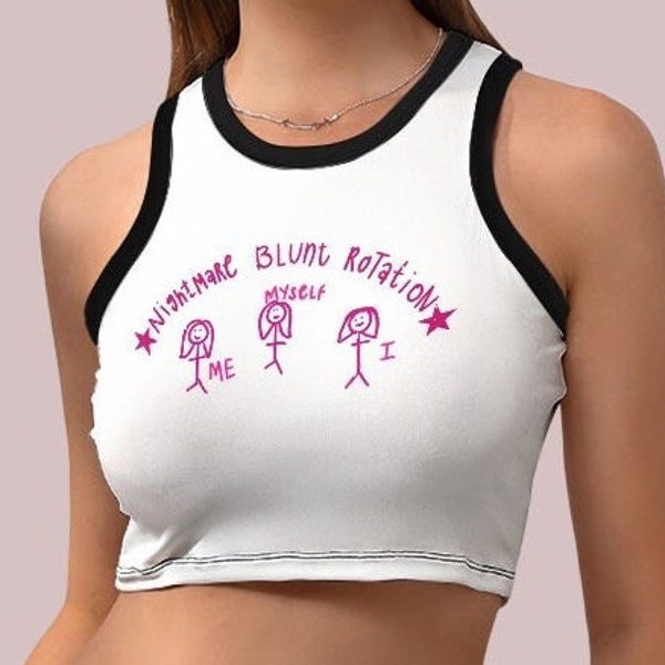Nightmare Rotation Women's Cropped Slim Racer Tank Top! Girly Y2K Meme Shirt for Girls!