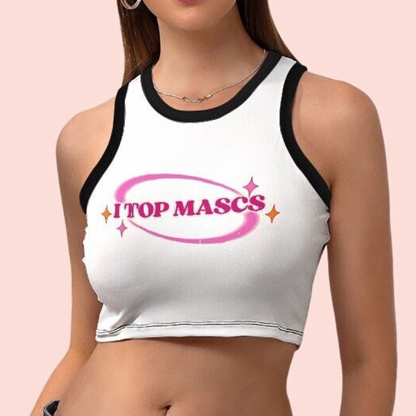 I Top Mascs Women's Cropped Slim Racer Tank Top for Women and Girls, LGBTQ Pride Gay Lesbian Graphic Printed Crop Top, Pink and Orange!