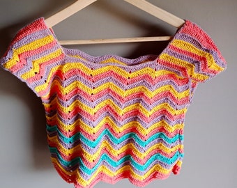 Spring- summer crochet pattern Crop top Chevron style, 70's crochet crop top, multicolour top, crochet pattern, beginner crochet pattern