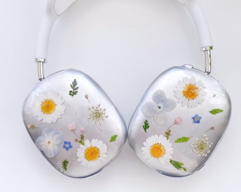 White dried flower cases for AirPods max, apple headphone cases, AirPods max covers, gift for her, Valentine's Day