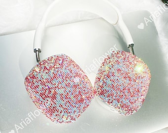 Etui na AirPods Max z kryształkami: Różowy błyszczący zestaw diamentów