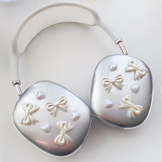 White bow cases for AirPods max, apple headphones, headphone cases, AirPods max cases, AirPods max covers, handmade, headphone covers cases