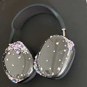 紫色の Airpods Max ケース、Airpods Max カバー、オーストリアのクリスタル、キラキラ輝くダイヤモンド、透明 Airpod Max ケース、彼女用