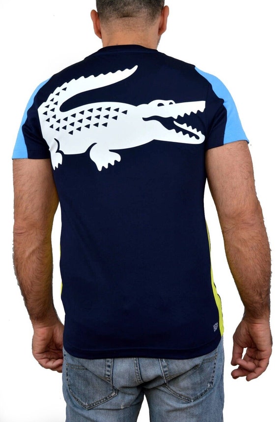 BNWT Lacoste Sport Rundhals-T-Shirt Marineblau Grün Big Krokodil Ultra Dry  FAB