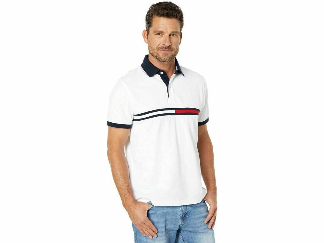 NWOT Tommy Hilfiger Tanner Polo Custom Fit Stripe White Flag Logo