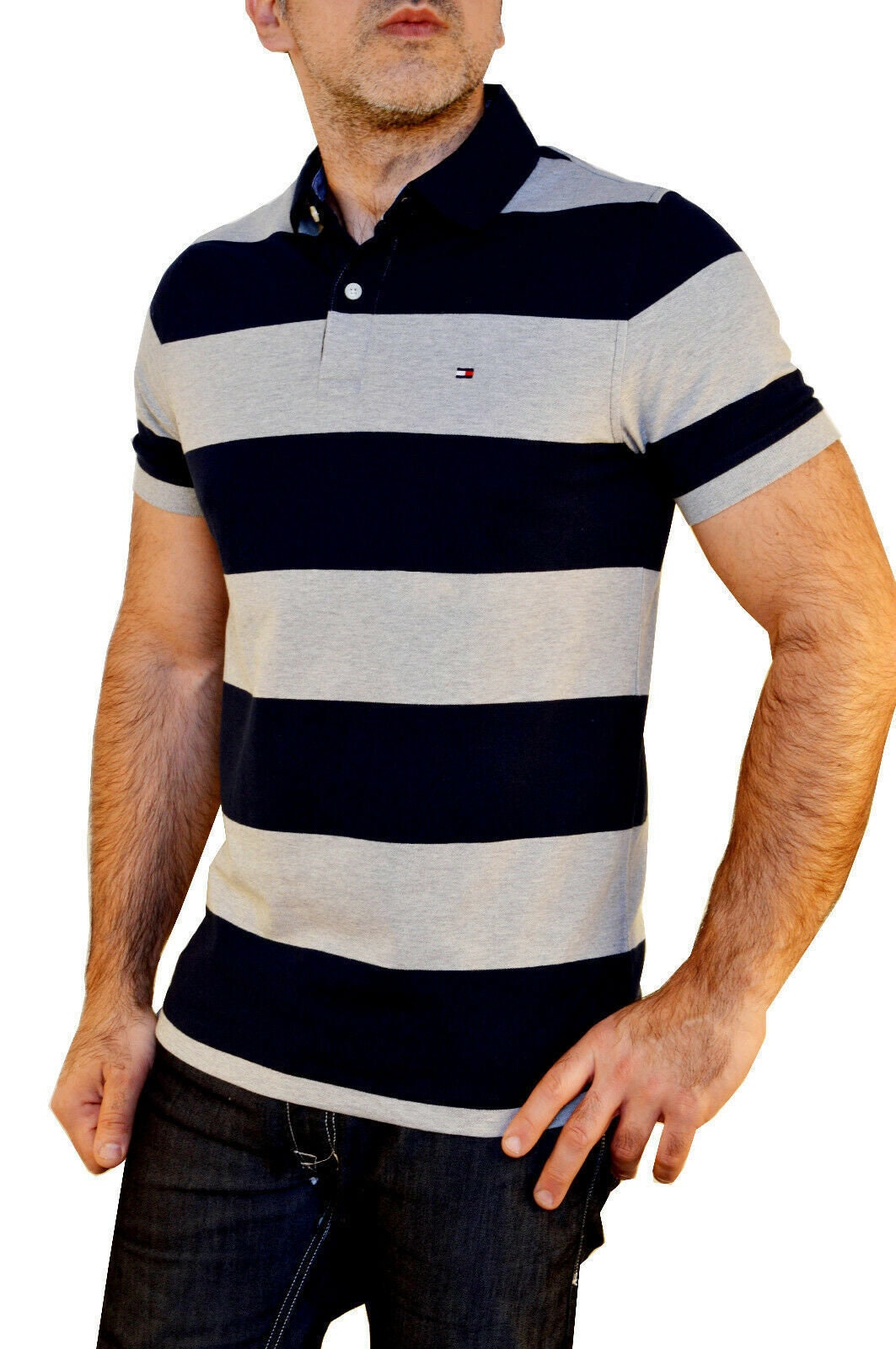 NWOT Tommy Hilfiger Rugby Striped Navy Blue Beige Thflex Slim Stretch Polo  Shirt - Etsy