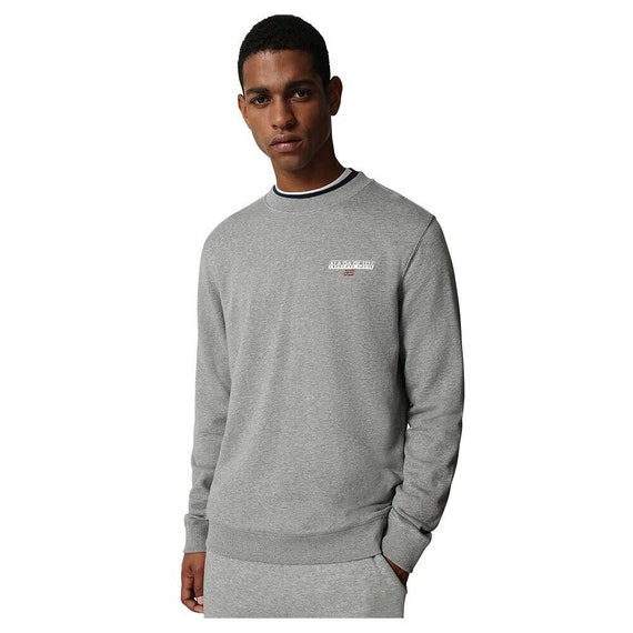 Napapijri Geographic Crew Neck Grey Heathred Top Jumper Sweat B