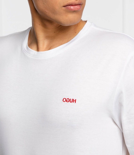 Hugo Boss T shirt Dero203 Regular Fit White Red Logo 100 Cotton