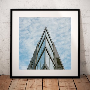 New York City Building Sky Reflection (square), Instant Download, Modern NYC Photography Printable, Digital Wall Art, Blue Wall Decor