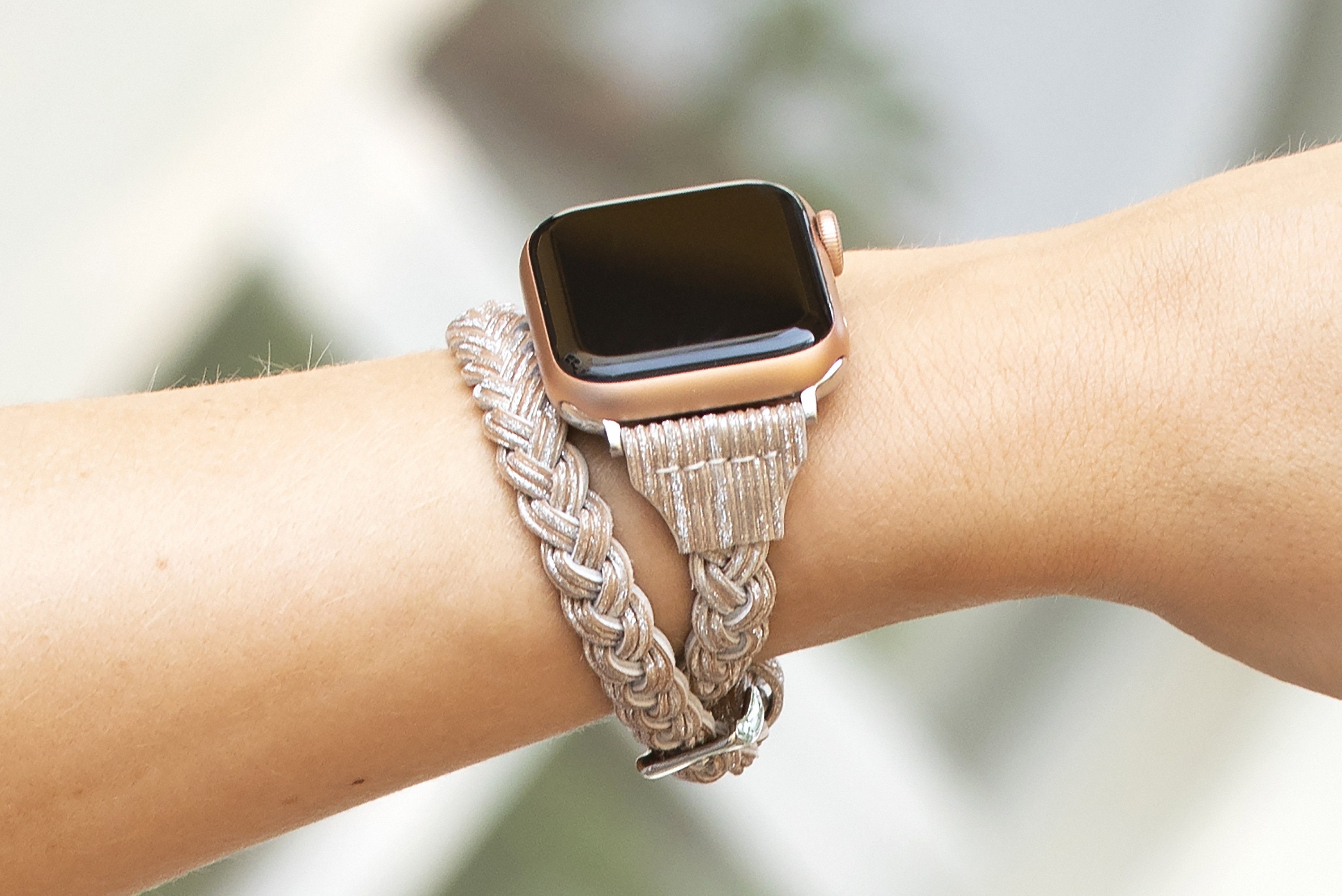 Gold Chain Link Bracelet Band for Apple Watch 38 40 41 42 44 45 Mm Handmade  Black Leather Wrap Bracelet for Iwatch 876543 SE Fashion Strap 