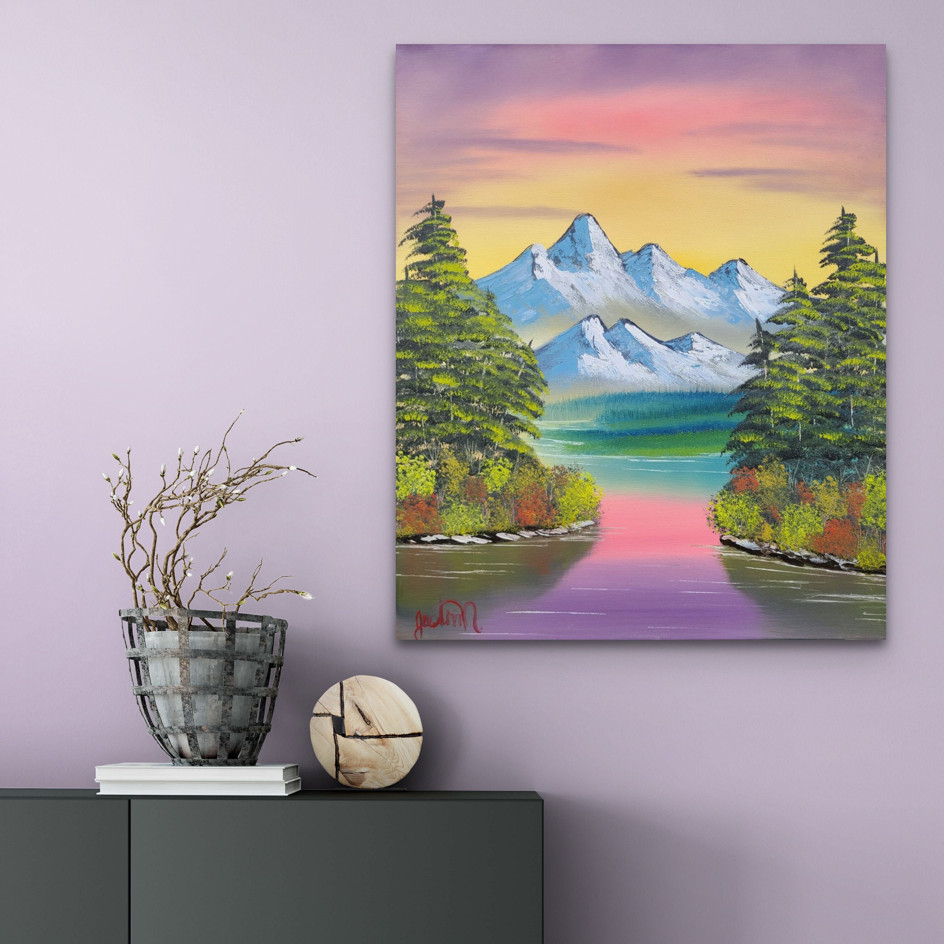 Sunset Mountain Landscape Oil Painting - Sunset Reflections - Etsy