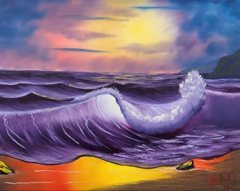 Sunset Over A Purple Ocean Oil Painting